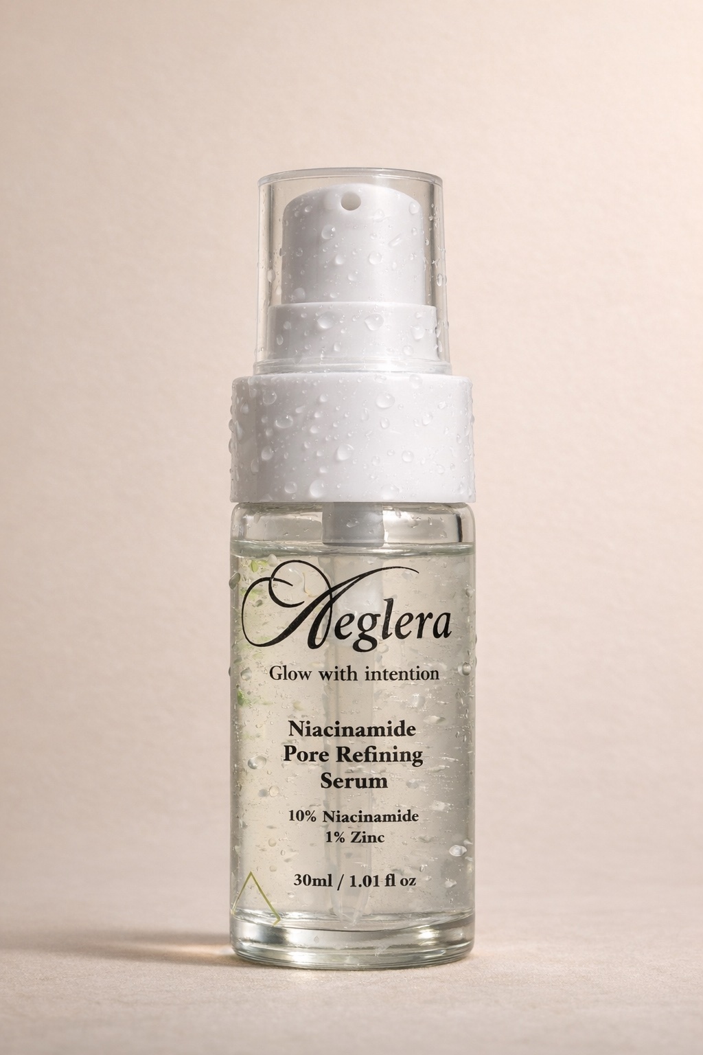 niacinamide serum bottle, elegant minimalist design, white background, luxury skincare photography